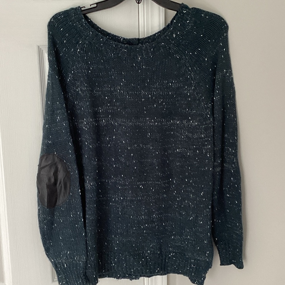 dee elle Dark Green Sweater with Elbow Patches